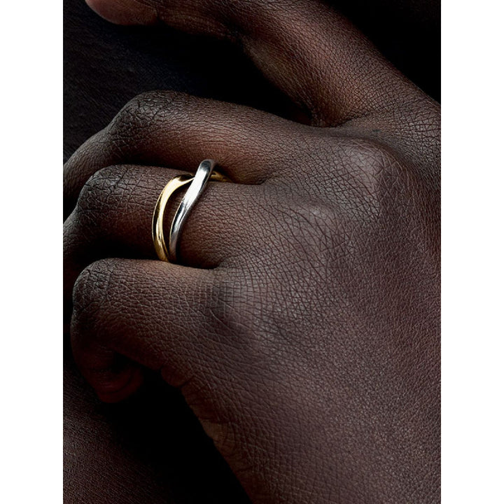 Pandora 14K Gold Plated Sterling Silver Two - Tone Entwined Bands Ring Image 2