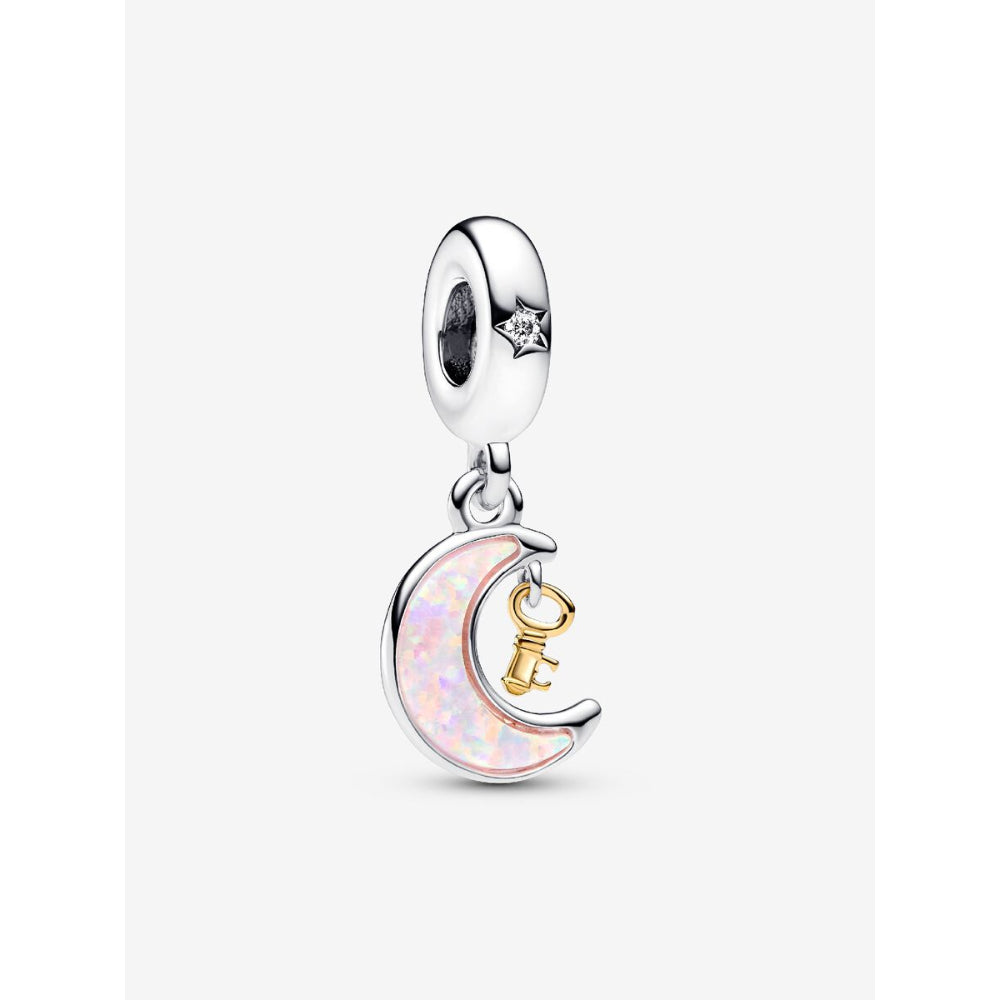 Pandora 14K Gold Plated Sterling Silver Two - Tone Key & Moon Dangle Charm Image 1