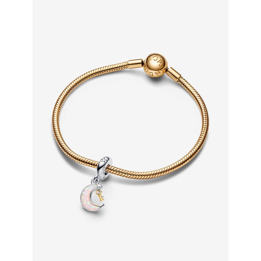 Pandora 14K Gold Plated Sterling Silver Two - Tone Key & Moon Dangle Charm Image 4