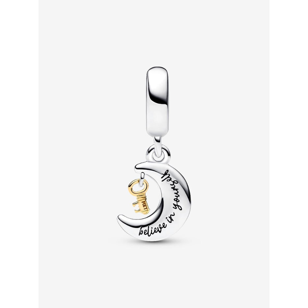 Pandora 14K Gold Plated Sterling Silver Two - Tone Key & Moon Dangle Charm Image 5