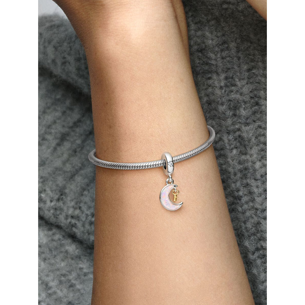 Pandora 14K Gold Plated Sterling Silver Two - Tone Key & Moon Dangle Charm Image 2