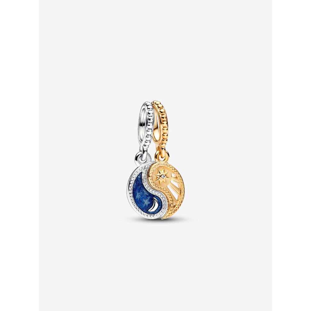 Pandora 14K Gold Plated Sterling Silver Two - Tone Splittable Sun & Moon Dangle Charm Image 1