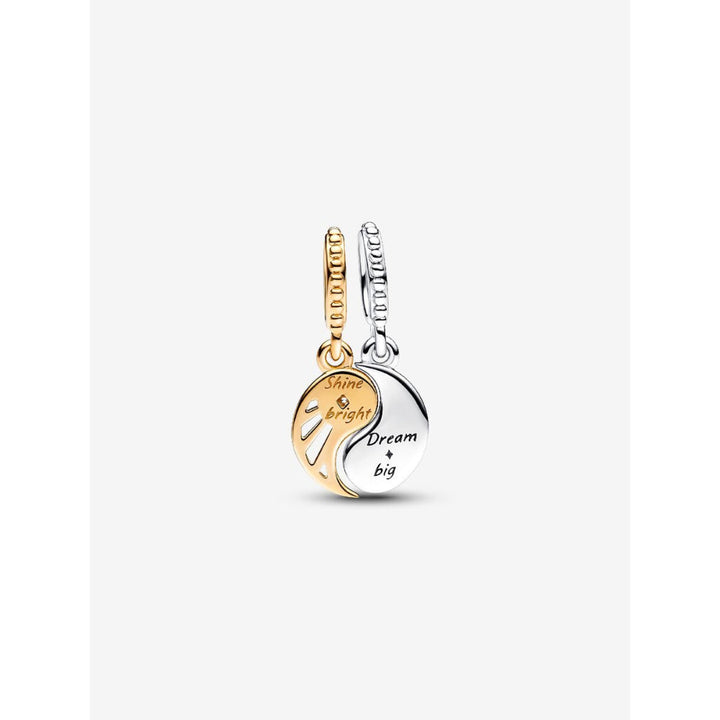 Pandora 14K Gold Plated Sterling Silver Two - Tone Splittable Sun & Moon Dangle Charm Image 4