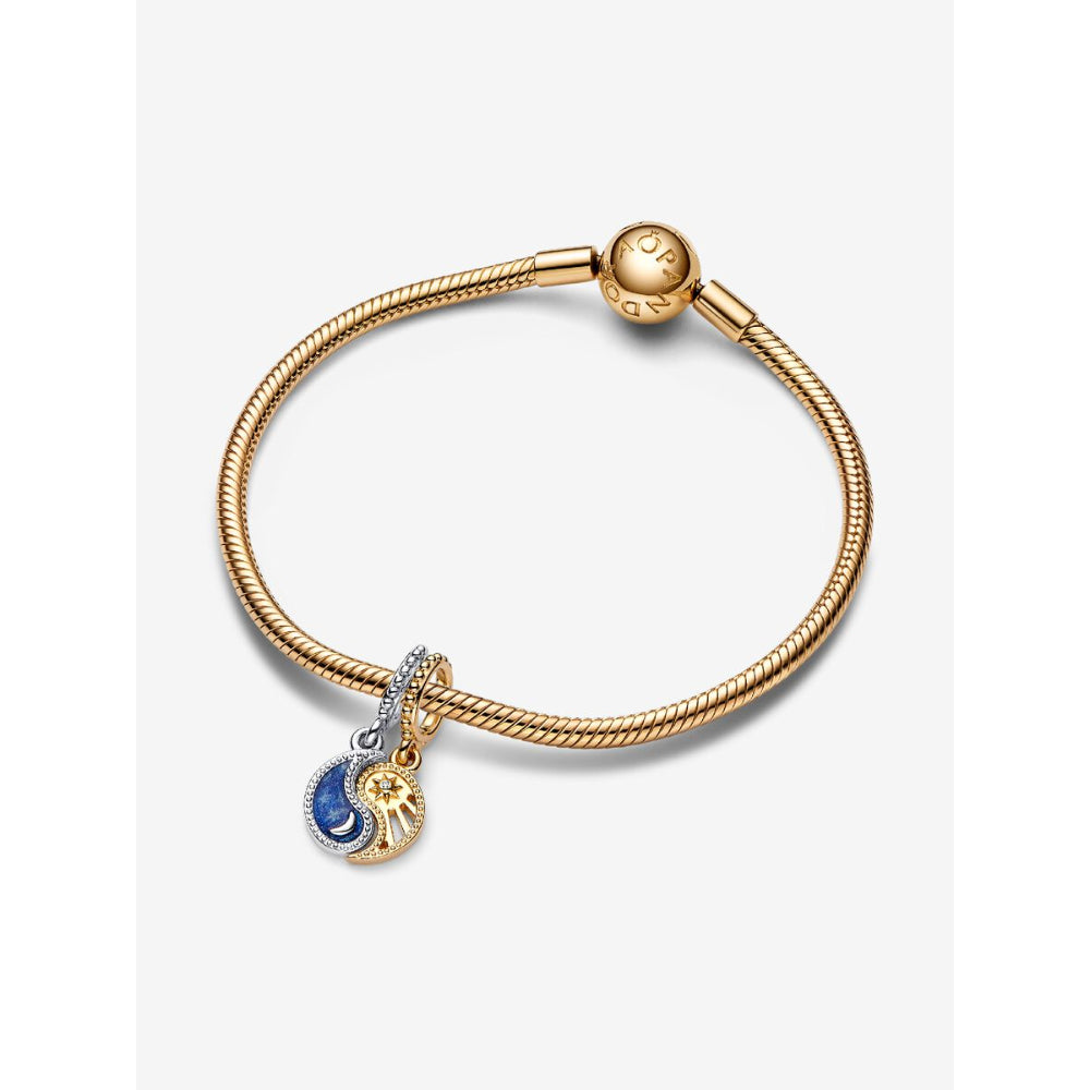 Pandora 14K Gold Plated Sterling Silver Two - Tone Splittable Sun & Moon Dangle Charm Image 5
