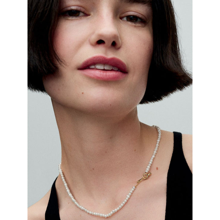 Pandora 14K Gold Plated Treated Freshwater Cultured Pearls T - Bar Collier Necklace Image 2