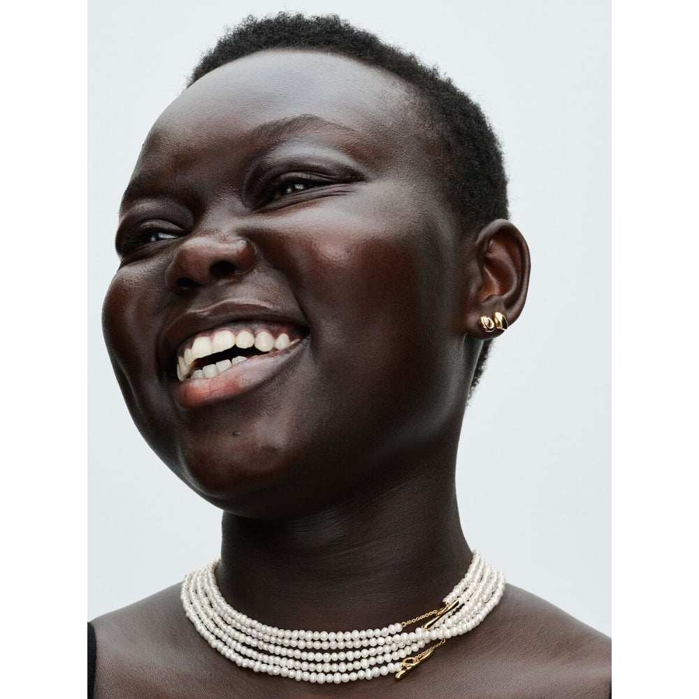 Pandora 14K Gold Plated Treated Freshwater Cultured Pearls T - Bar Collier Necklace Image 3