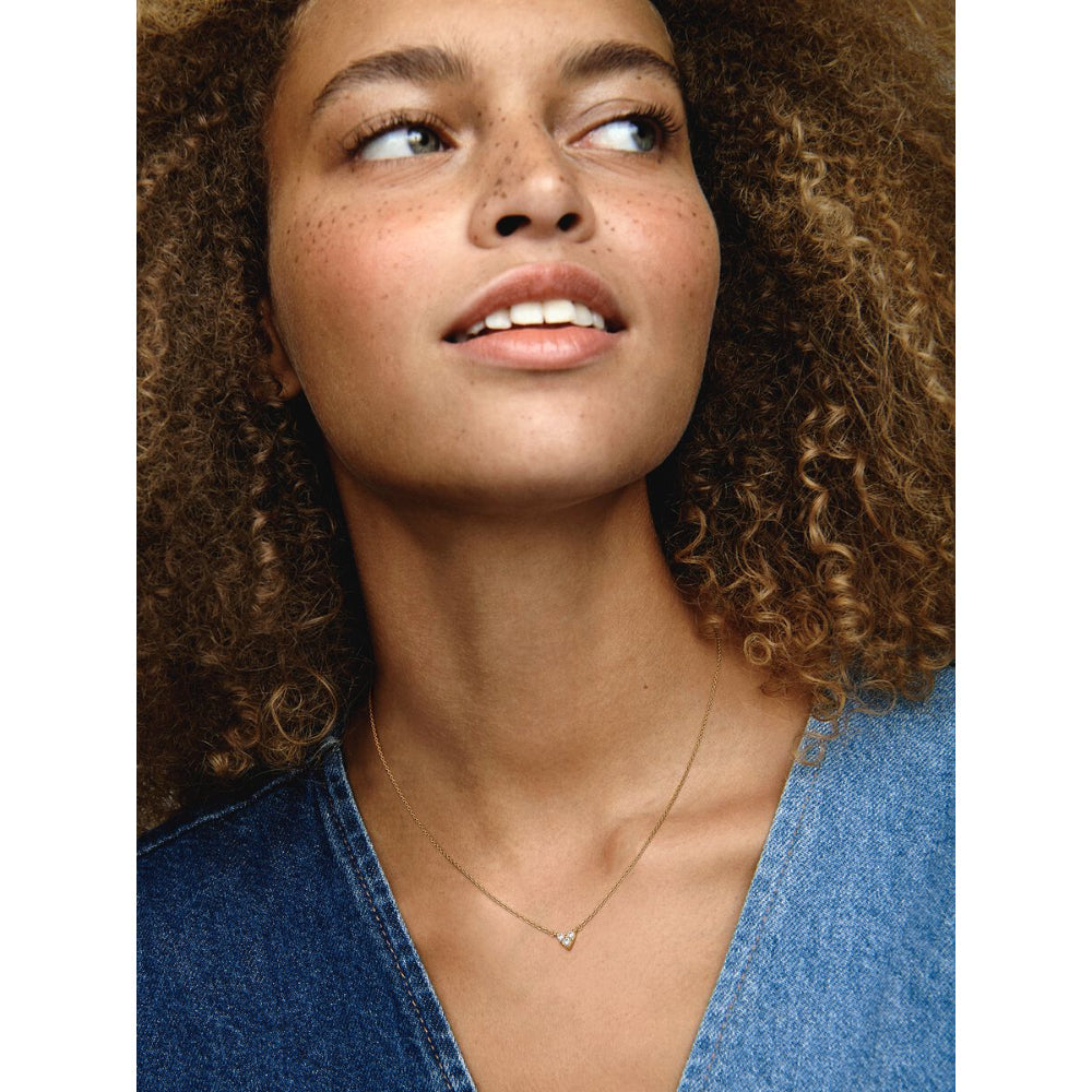 Pandora 14K Gold Plated Triple Stone Heart Collier Necklace Image 3