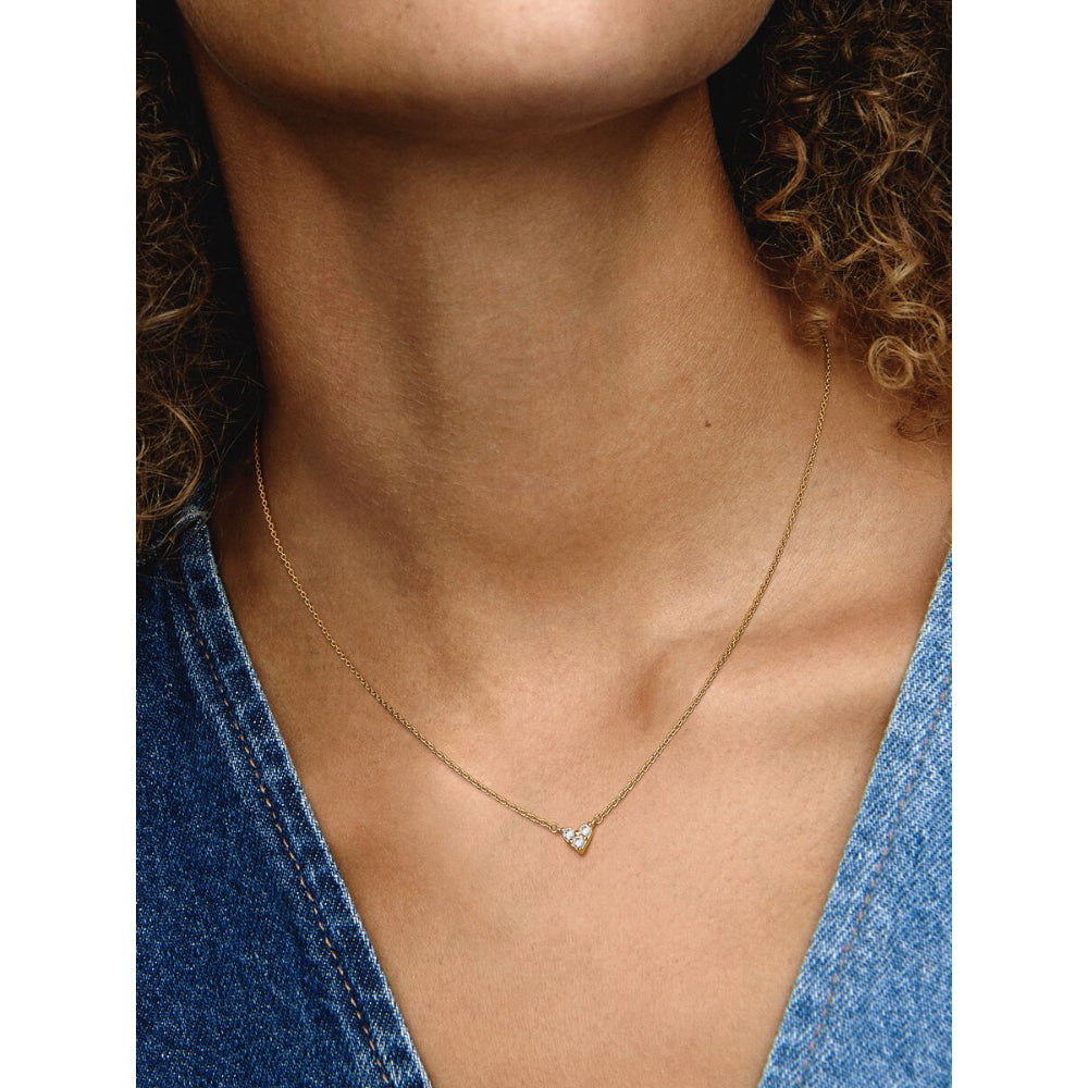 Pandora 14K Gold Plated Triple Stone Heart Collier Necklace Image 2