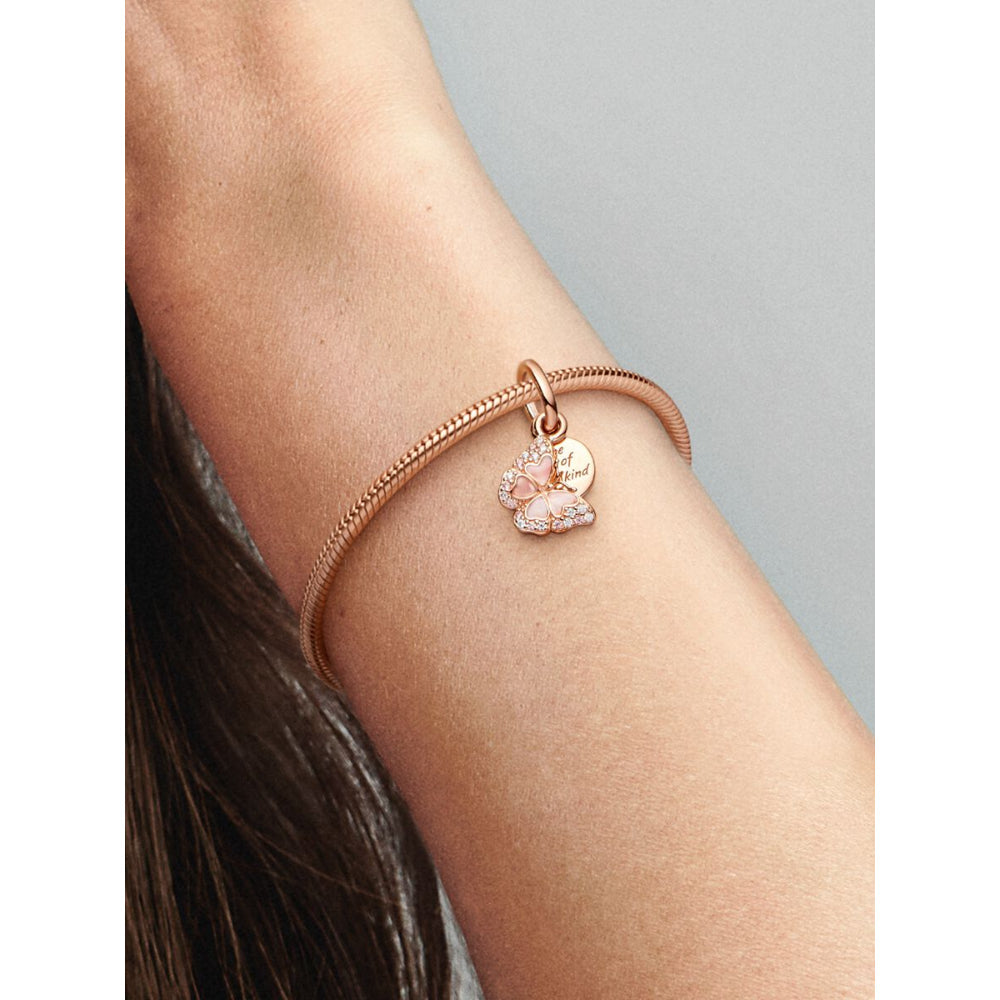 Pandora 14K Rose Gold Plated Pink Butterfly & Quote Double Dangle Charm Image 2