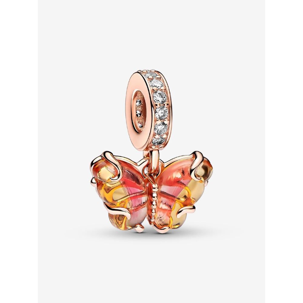 Pandora 14K Rose Gold Plated Pink & Yellow Murano Glass Butterfly Dangle Charm Image 1