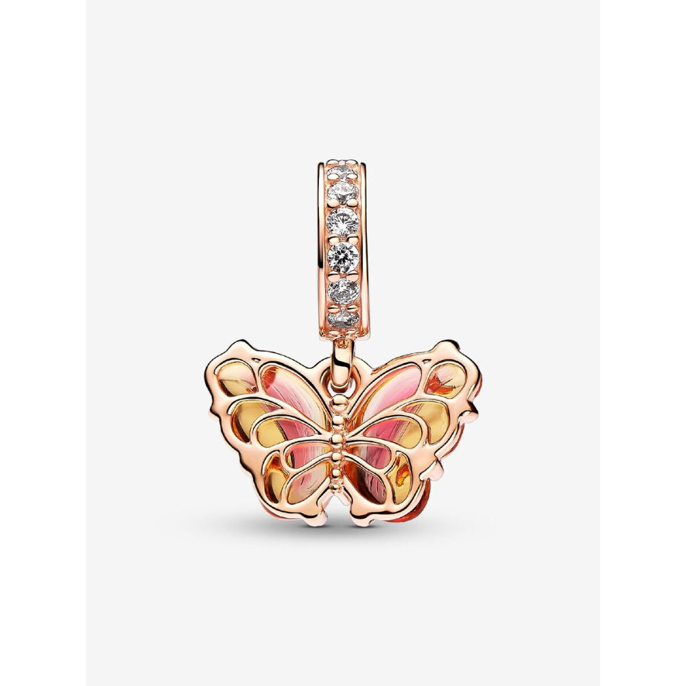 Pandora 14K Rose Gold Plated Pink & Yellow Murano Glass Butterfly Dangle Charm Image 5