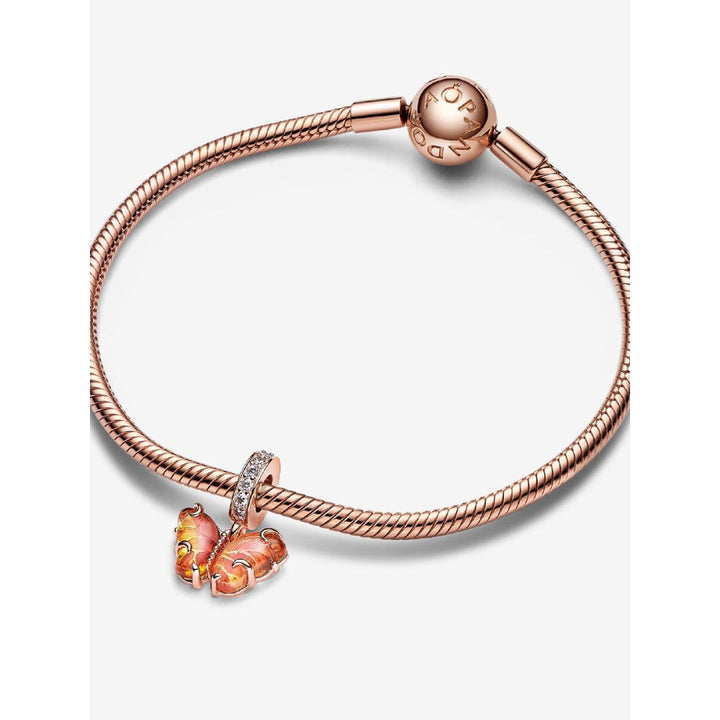 Pandora 14K Rose Gold Plated Pink & Yellow Murano Glass Butterfly Dangle Charm Image 6