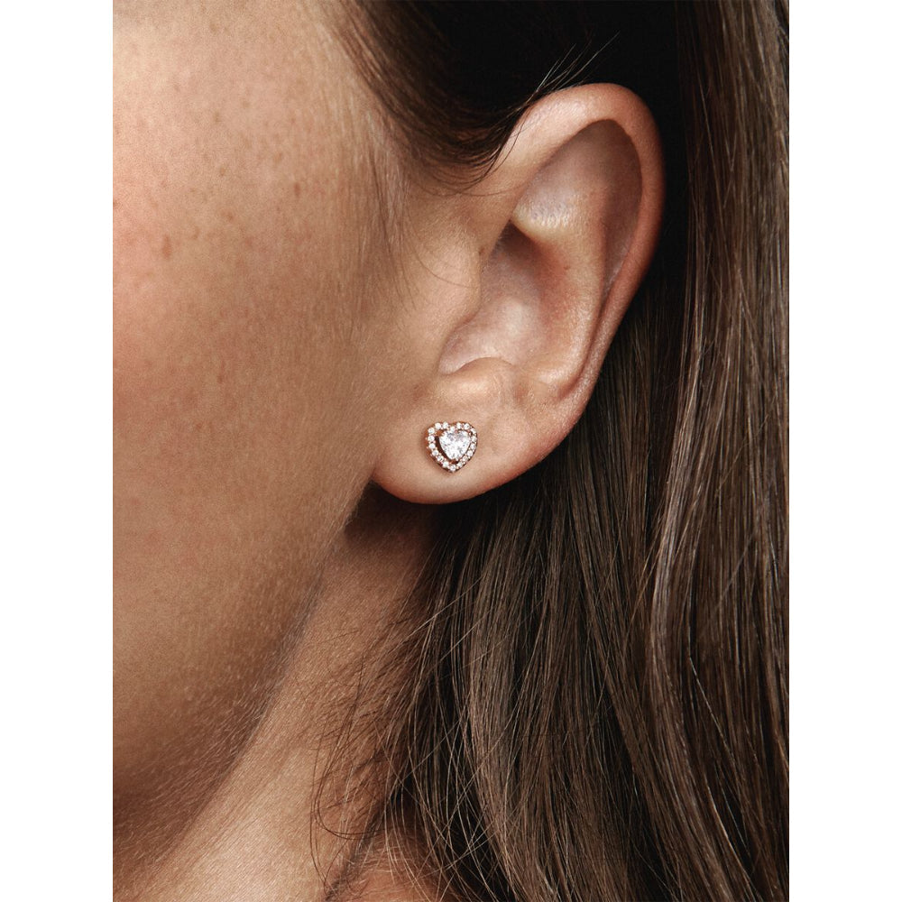 Pandora 14K Rose Gold Plated Sparkling Elevated Heart Stud Earrings Image 1