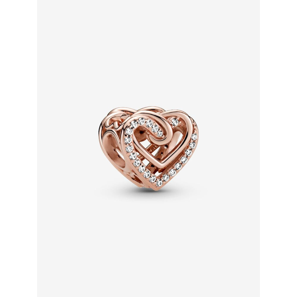 Pandora 14K Rose Gold Plated Sparkling Entwined Hearts Charm Image 1