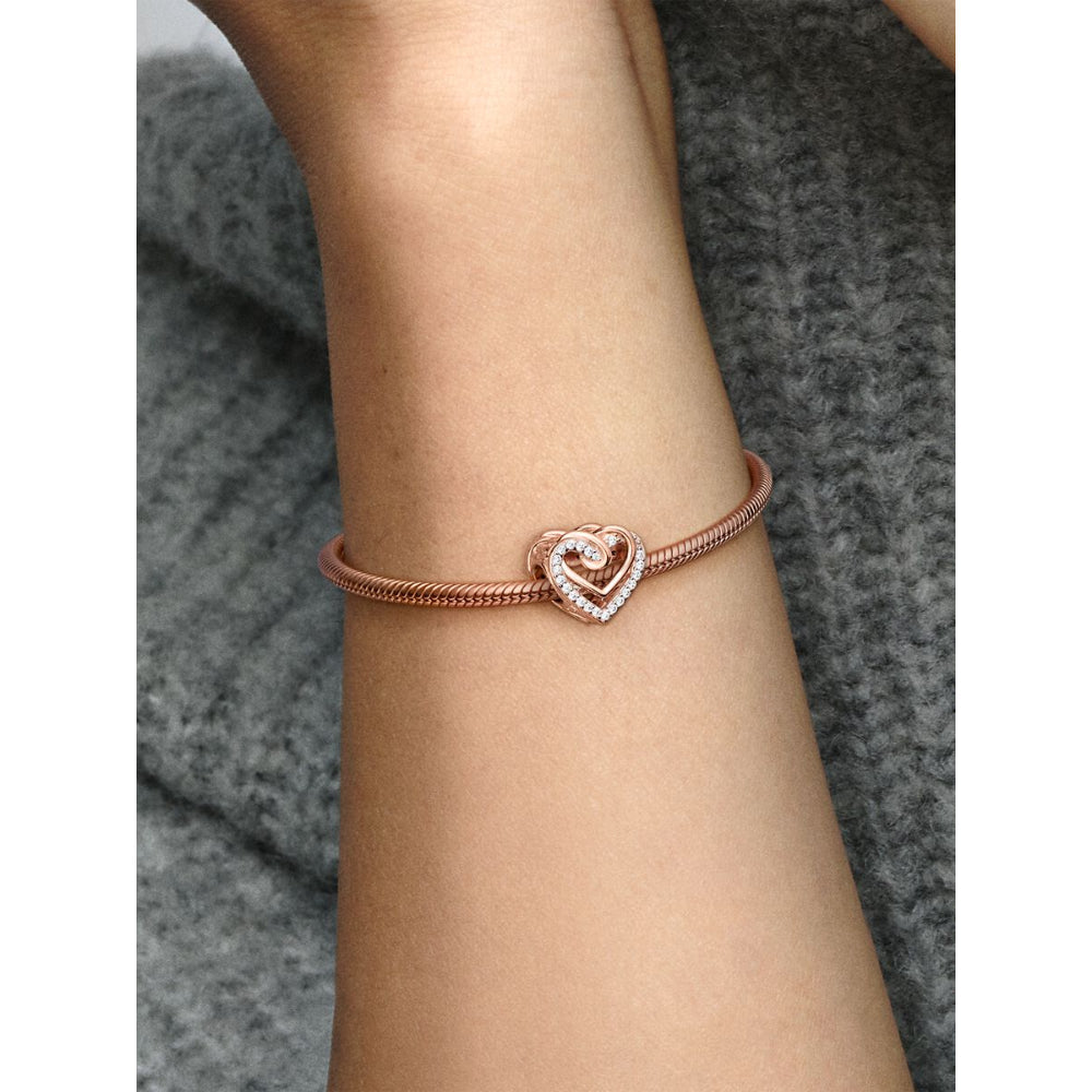 Pandora 14K Rose Gold Plated Sparkling Entwined Hearts Charm Image 2