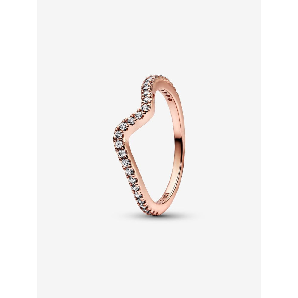 Pandora 14K Rose Gold Plated Sparkling Wave Ring Image 1