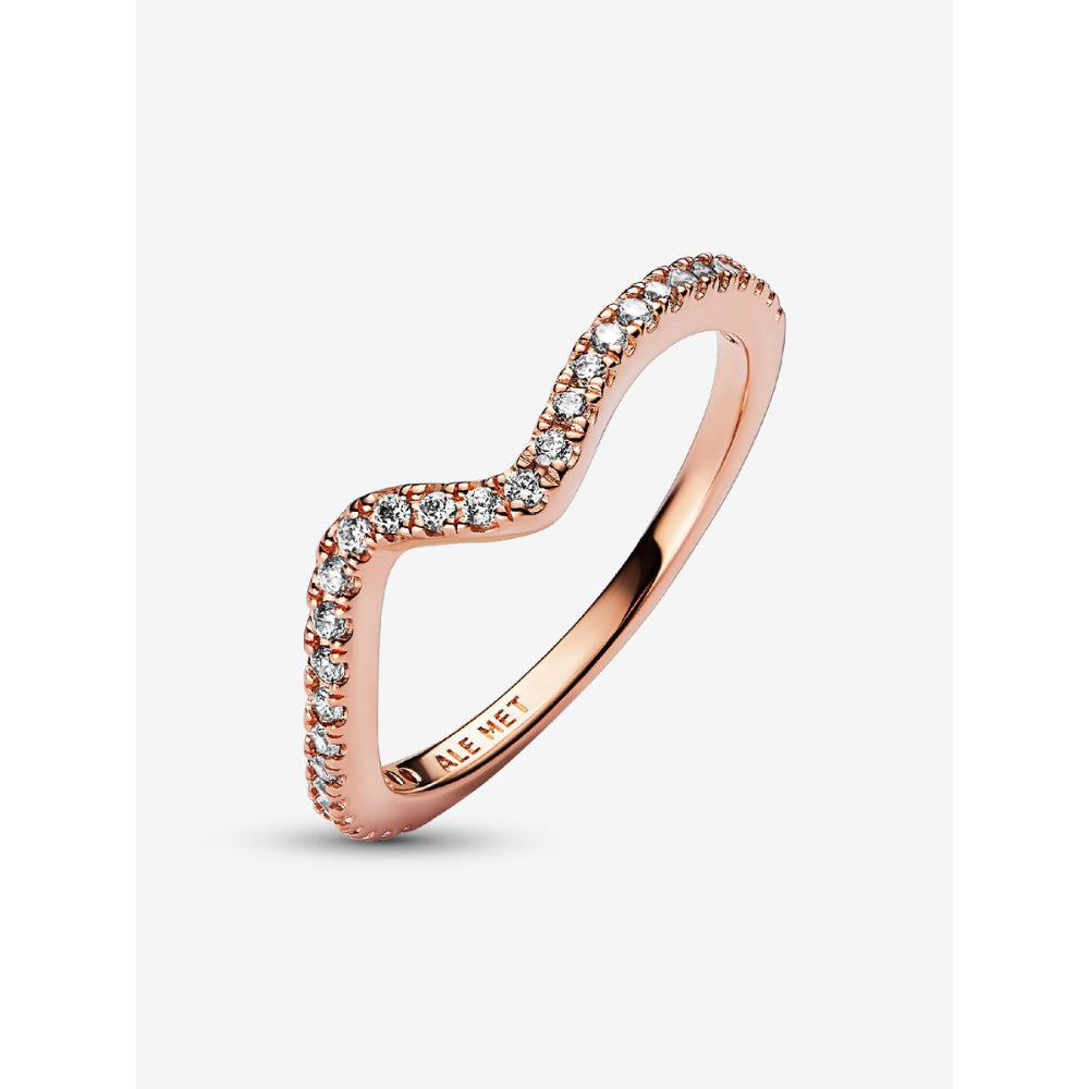 Pandora 14K Rose Gold Plated Sparkling Wave Ring Image 5