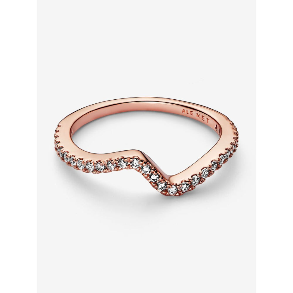 Pandora 14K Rose Gold Plated Sparkling Wave Ring Image 6