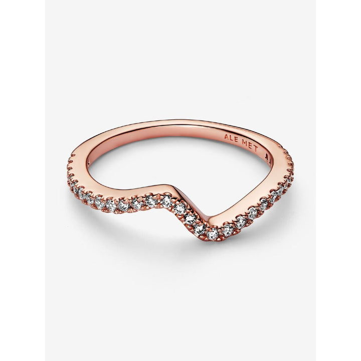 Pandora 14K Rose Gold Plated Sparkling Wave Ring Image 6