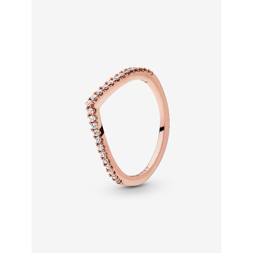 Pandora 14K Rose Gold Plated Sparkling Wishbone Ring Image 1