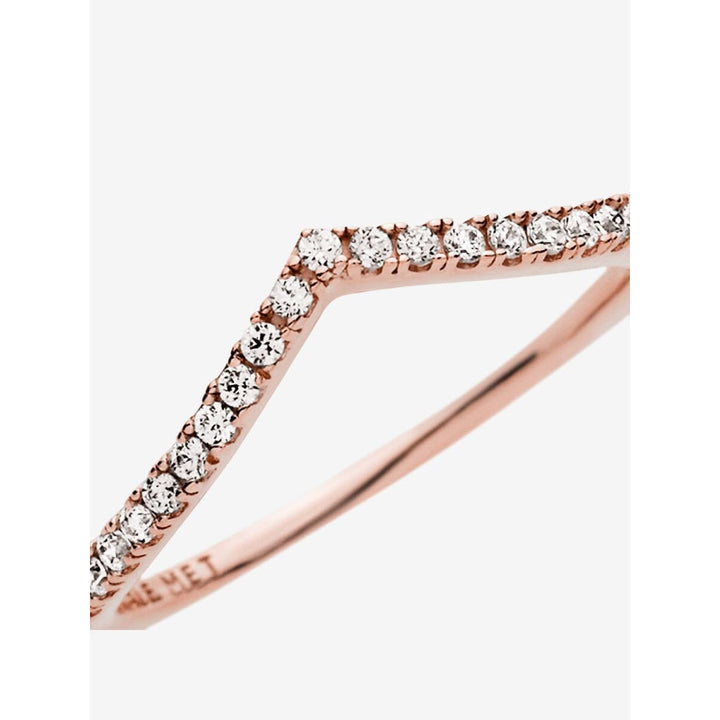 Pandora 14K Rose Gold Plated Sparkling Wishbone Ring Image 6