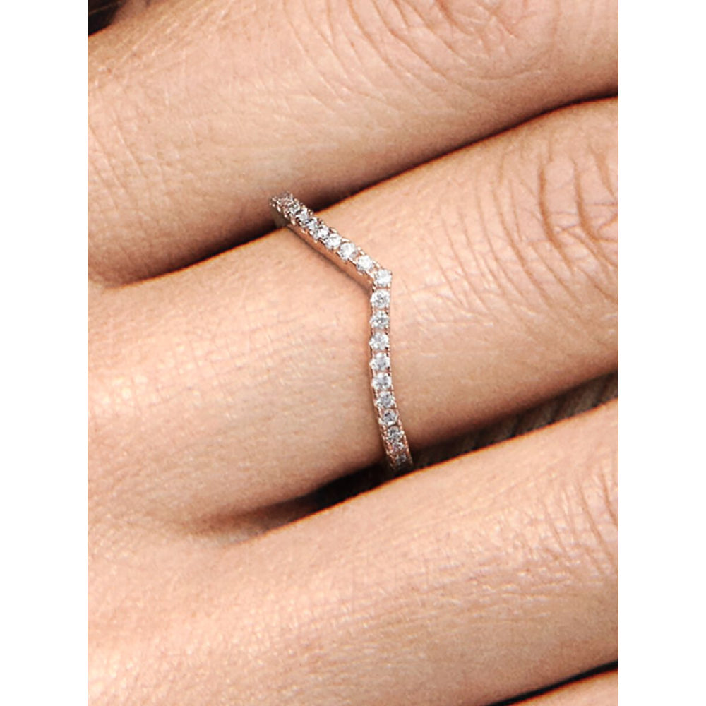 Pandora 14K Rose Gold Plated Sparkling Wishbone Ring Image 2
