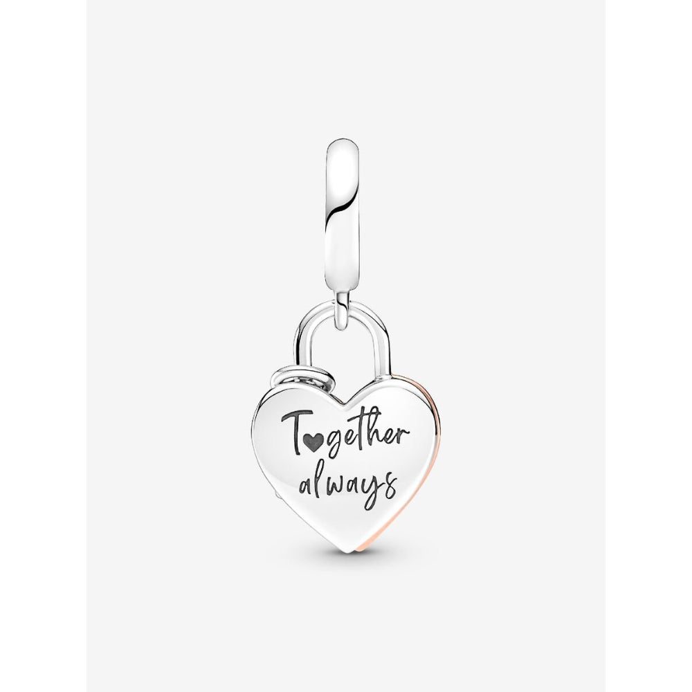 Pandora 14K Rose Gold Plated Sterling Silver Heart Padlock Double Dangle Charm Image 4