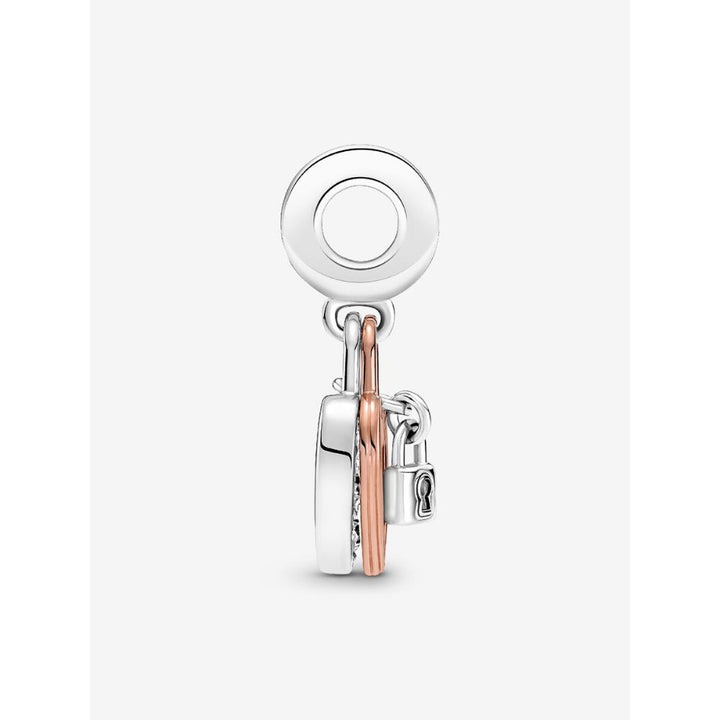 Pandora 14K Rose Gold Plated Sterling Silver Heart Padlock Double Dangle Charm Image 5