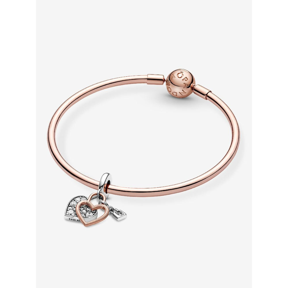 Pandora 14K Rose Gold Plated Sterling Silver Heart Padlock Double Dangle Charm Image 6