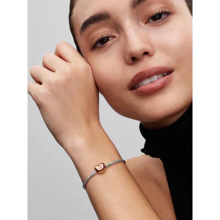 Pandora 14K Rose Gold Plated Sterling Silver Heart & Snake Chain Bracelet Image 3