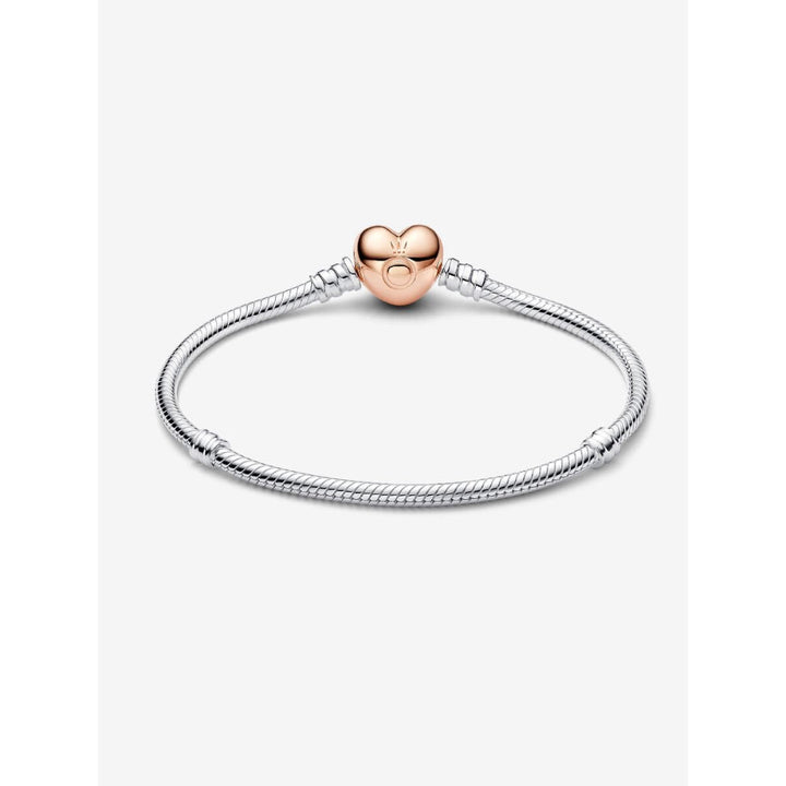 Pandora 14K Rose Gold Plated Sterling Silver Heart & Snake Chain Bracelet Image 4