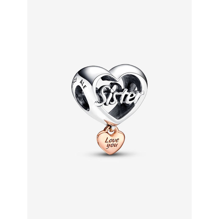 Pandora 14K Rose Gold Plated Sterling Silver Love You Sister Heart Charm Image 1
