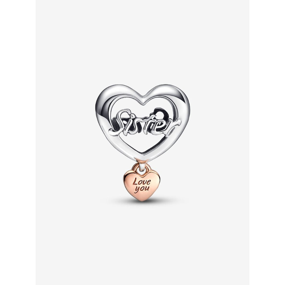 Pandora 14K Rose Gold Plated Sterling Silver Love You Sister Heart Charm Image 5