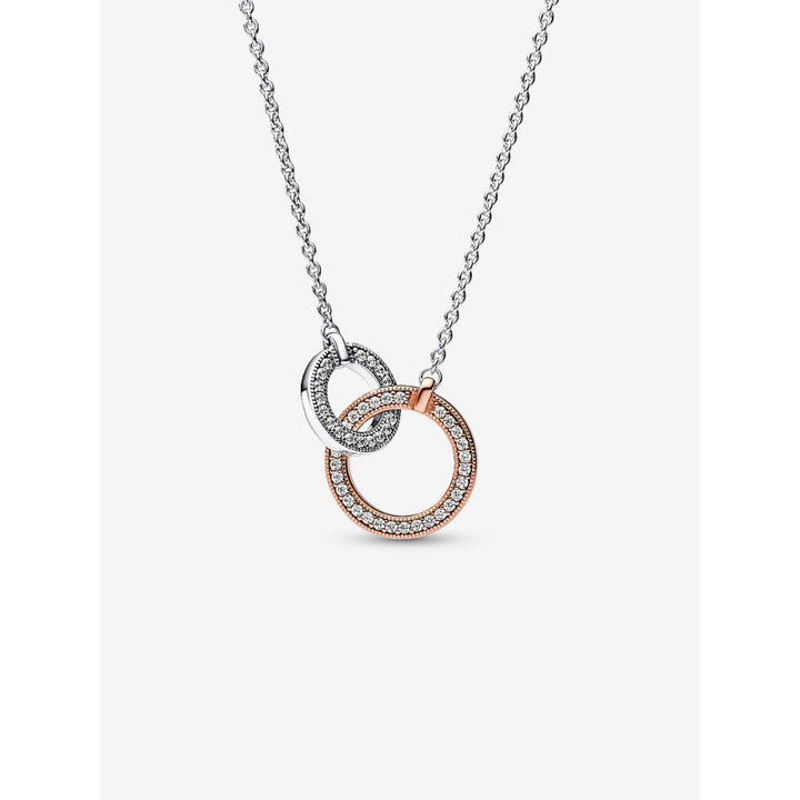 Pandora 14K Rose Gold Plated Sterling Silver Signature Two Tone Intertwined Circles Necklace Image 1