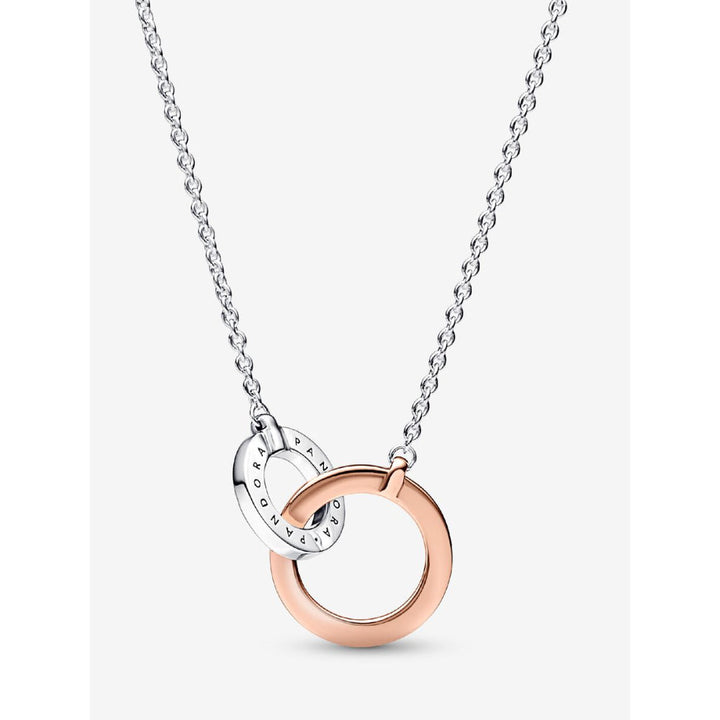 Pandora 14K Rose Gold Plated Sterling Silver Signature Two Tone Intertwined Circles Necklace Image 4