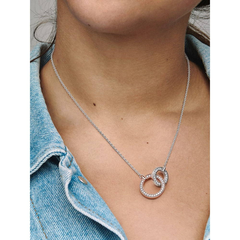 Pandora 14K Rose Gold Plated Sterling Silver Signature Two Tone Intertwined Circles Necklace Image 2