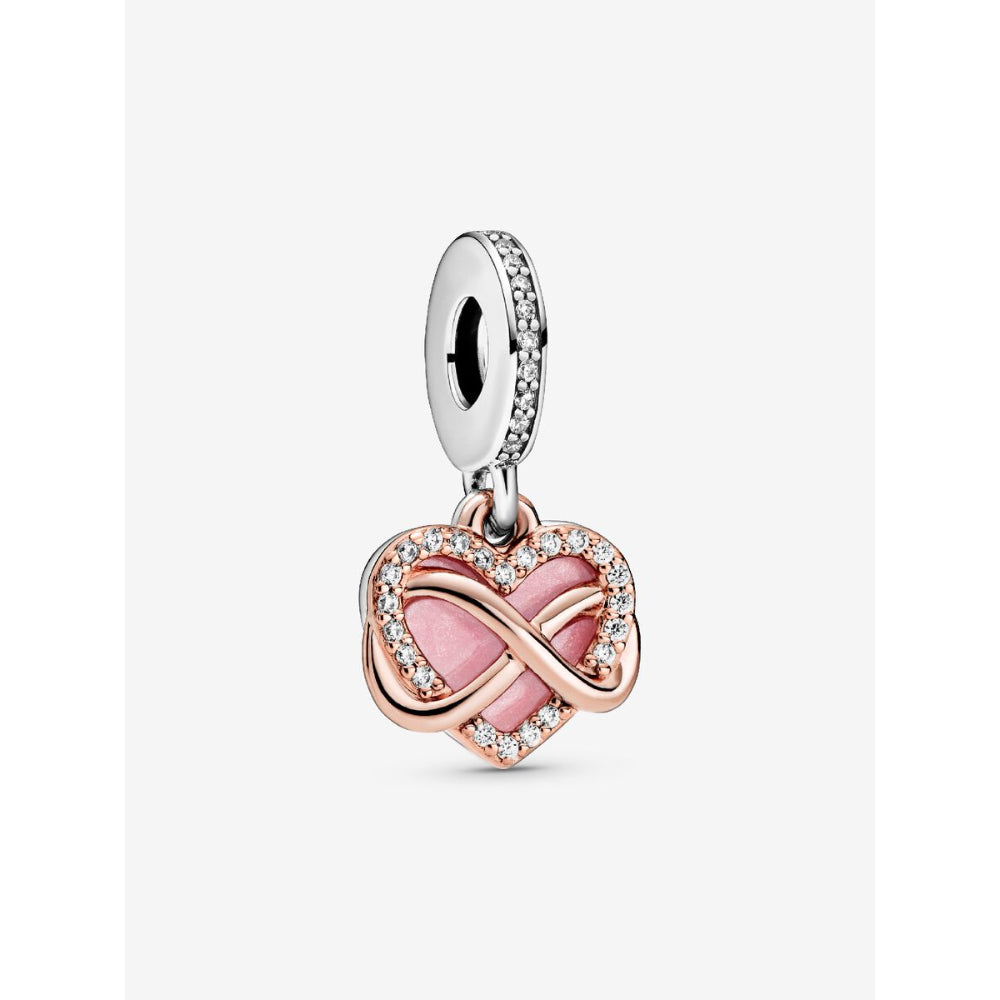 Pandora 14K Rose Gold Plated Sterling Silver Sparkling Infinity Heart Dangle Charm Image 1