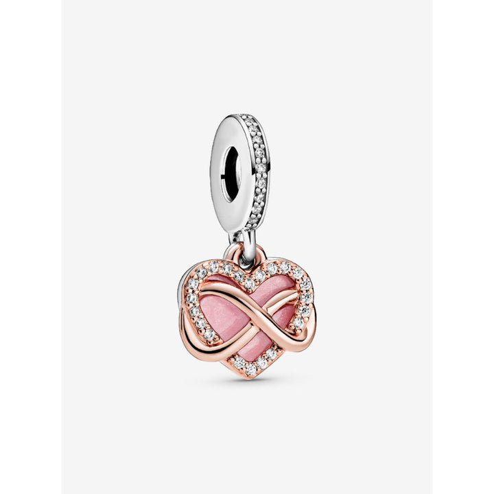 Pandora 14K Rose Gold Plated Sterling Silver Sparkling Infinity Heart Dangle Charm Image 1