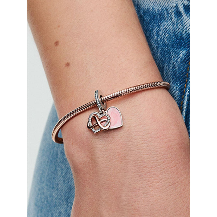Pandora 14K Rose Gold Plated Sterling Silver Sparkling Infinity Heart Dangle Charm Image 2