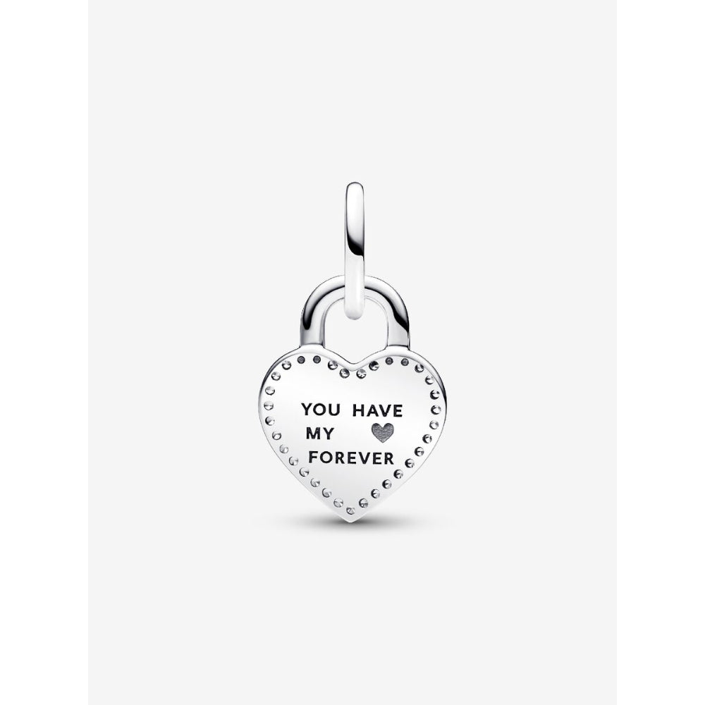 Pandora 14K Rose Gold Plated Sterling Silver Two - Tone Twistable Heart Padlock Double Dangle Charm Image 5
