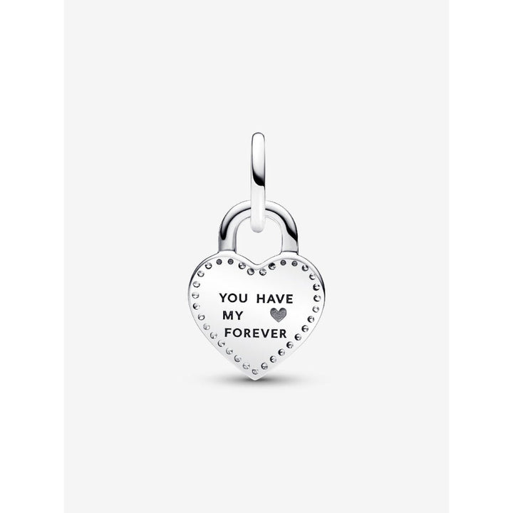 Pandora 14K Rose Gold Plated Sterling Silver Two - Tone Twistable Heart Padlock Double Dangle Charm Image 5