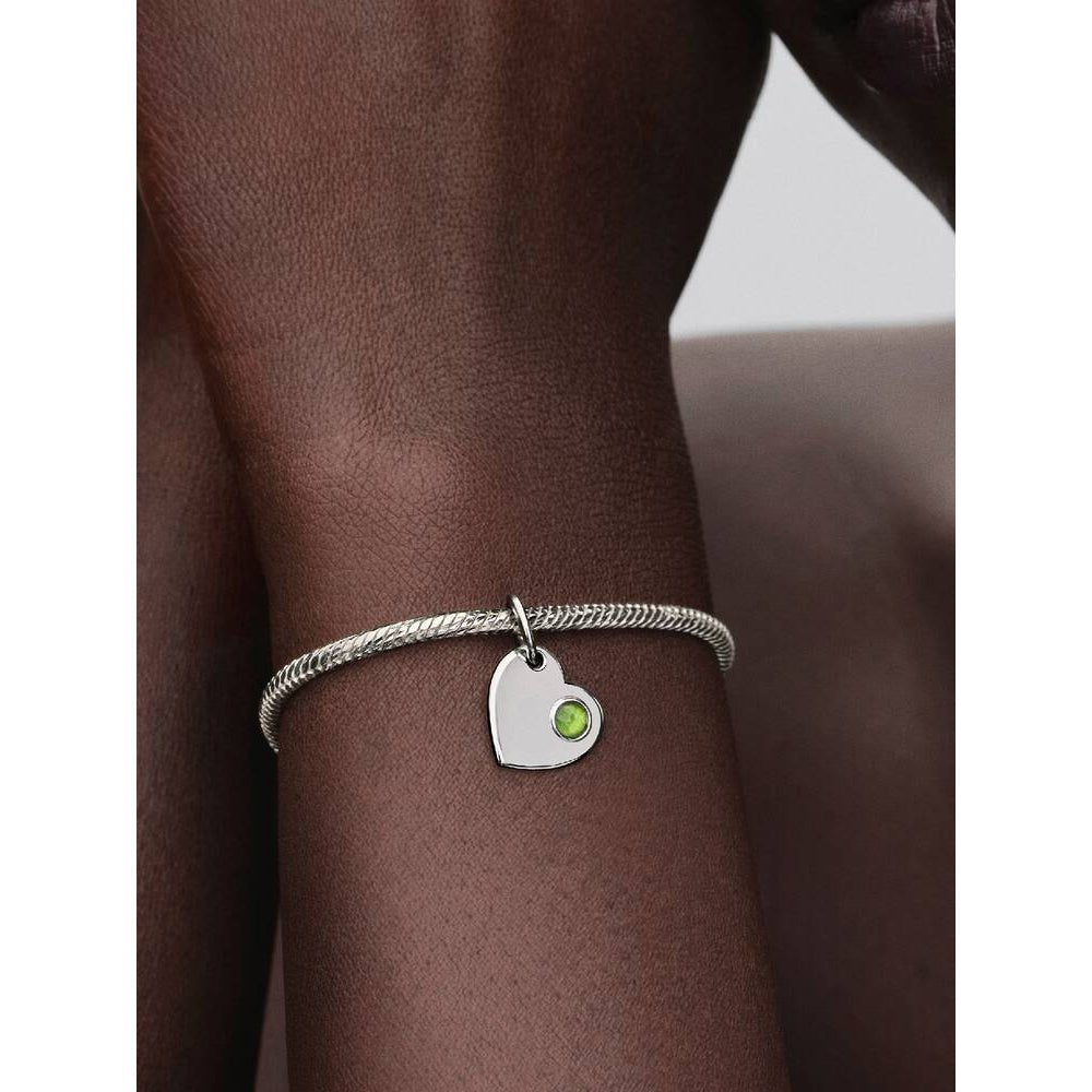 Pandora August Heart Spring Green Crystal Dangle Charm Sterling Silver - MococoPandora794295C08