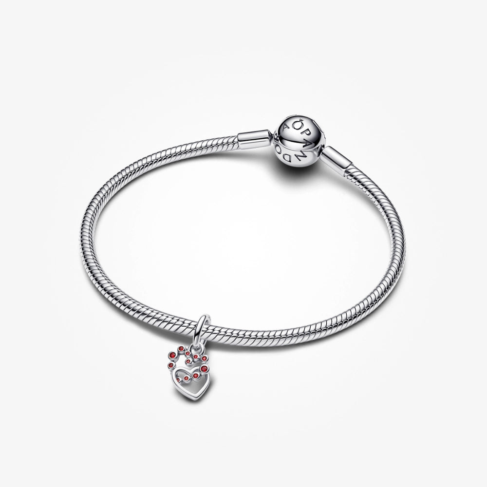 Pandora Connected Hearts &amp; Red Stones Dangle Charm 3