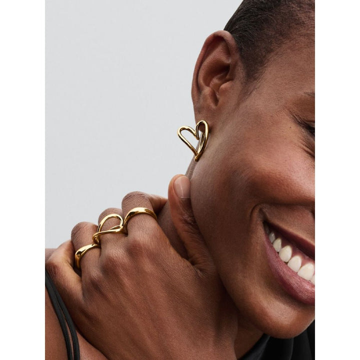 Pandora Gold Plated Organically Shaped Heart Hoop Earrings - MococoPandora263807C005700303185194Earrings