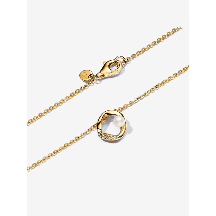 Pandora Gold Plated Organically Shaped Pave Circle & Treated Freshwater Cultured Pearl Collier Necklace - MococoPandora363303C01-455700303127392Necklace