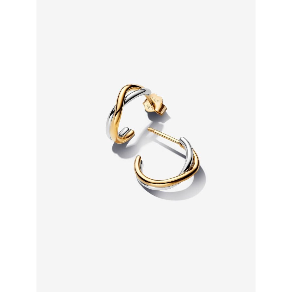 Pandora Gold Plated Silver Organically Shaped Two - Tone Open Hoop Earrings - MococoPandora263880C005700303194523Earrings