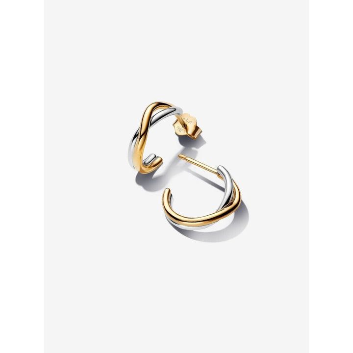 Pandora Gold Plated Silver Organically Shaped Two - Tone Open Hoop Earrings - MococoPandora263880C005700303194523Earrings