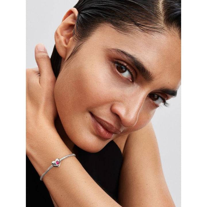 Pandora Moments Silver and Pink Engravable Heart Phlox Crystal Charm - MococoPandora794161C105700303219103Charms