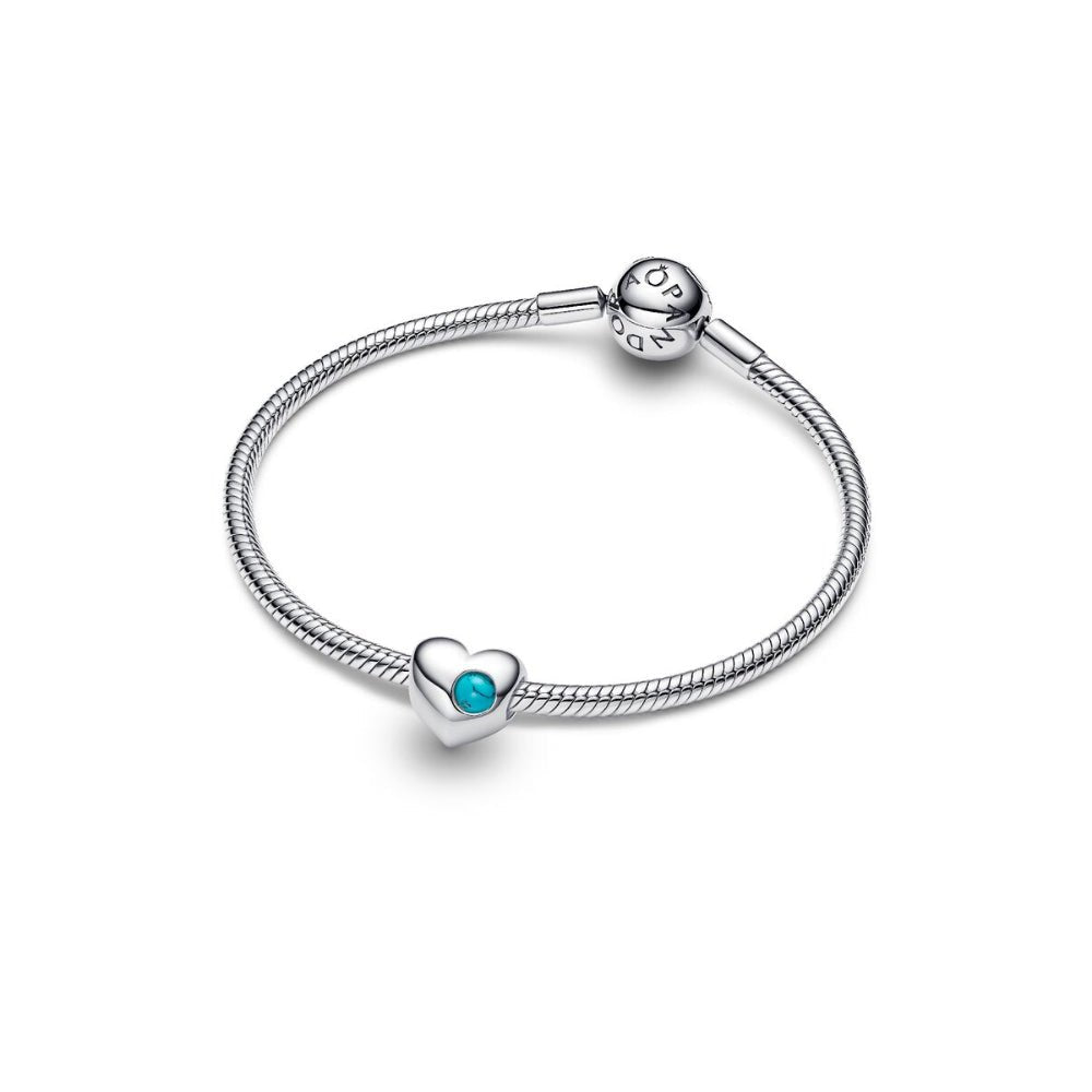 Pandora Moments Silver and Turquoise Engravable Heart Imitation Charm - MococoPandora794161C125700303219035Charms