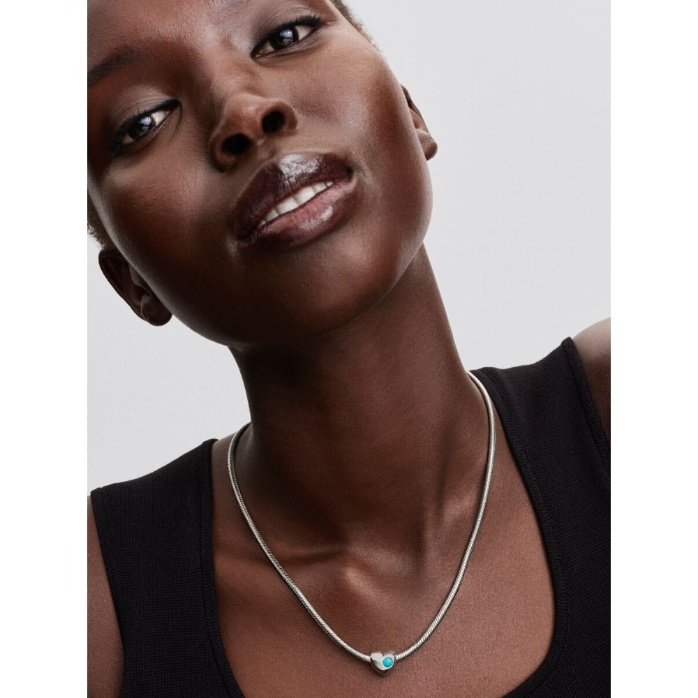 Pandora Moments Silver and Turquoise Engravable Heart Imitation Charm - MococoPandora794161C125700303219035Charms